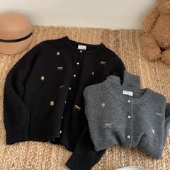 高级灰蝴蝶结宽松显瘦刺绣针织外套毛衣开衫上衣女潮2025秋冬新款