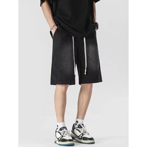 Men's Summer Thin Vintage High Street Waistband Five-Finger Mid-Johns American Streetwear Washed and Distressed Pants