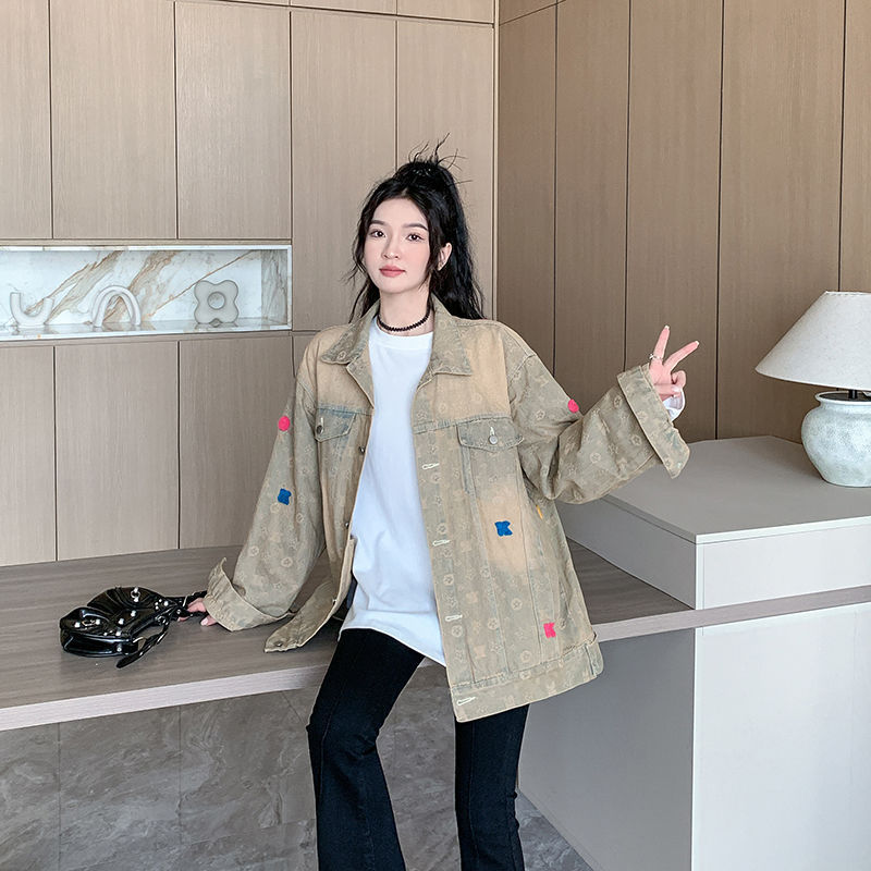 美式高街黄泥牛仔外套女2025新款春秋冬款夹克潮牌设计感小众|undefined