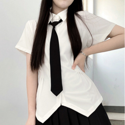 (2개) 국경 간 소스 대학 스타일 JK 유니폼 셔츠 세트 달콤한 매운 허리 타이트탑 화이트 셔츠 여성