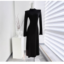 秋冬高领针织连衣裙女早秋冬季大衣内搭长款包臀长裙子老钱风穿搭