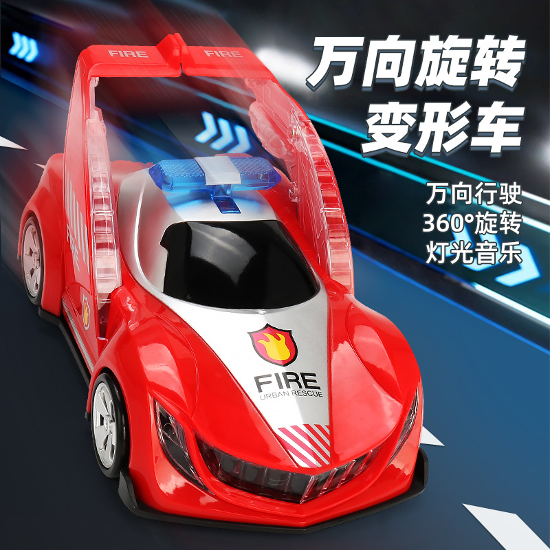 Tiktok misma deformación eléctrica policía coche música luz truco giratorio universal camión de bomberos juguete para niños al por mayor