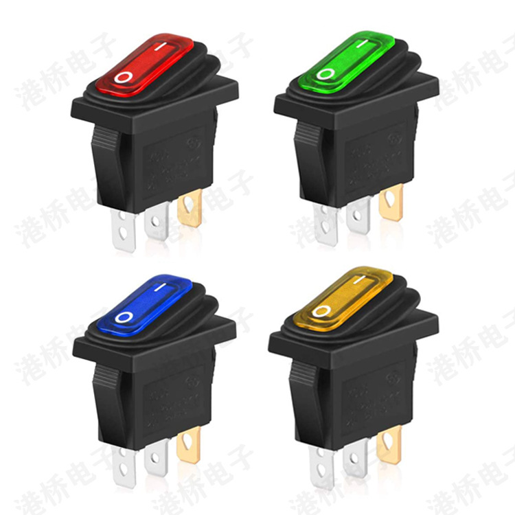 防水防尘电源翘板船型开关KCD3三脚二档3脚2档带灯12V 220V大电流