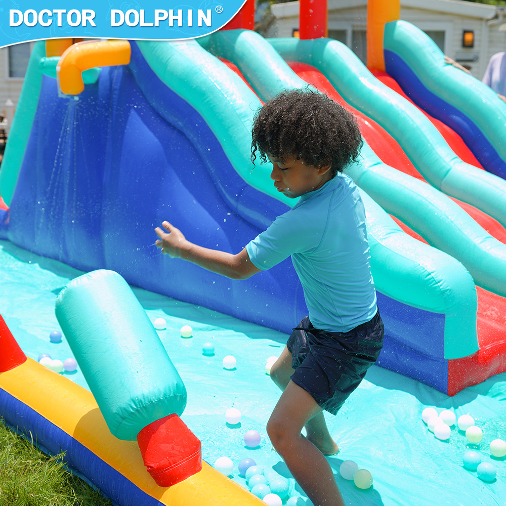 Doctor Delfín | Castillo inflable para niños al aire libre, parque de atracciones familiar pequeño y mediano, castillo inflable para interiores, tobogán, piscina de olas