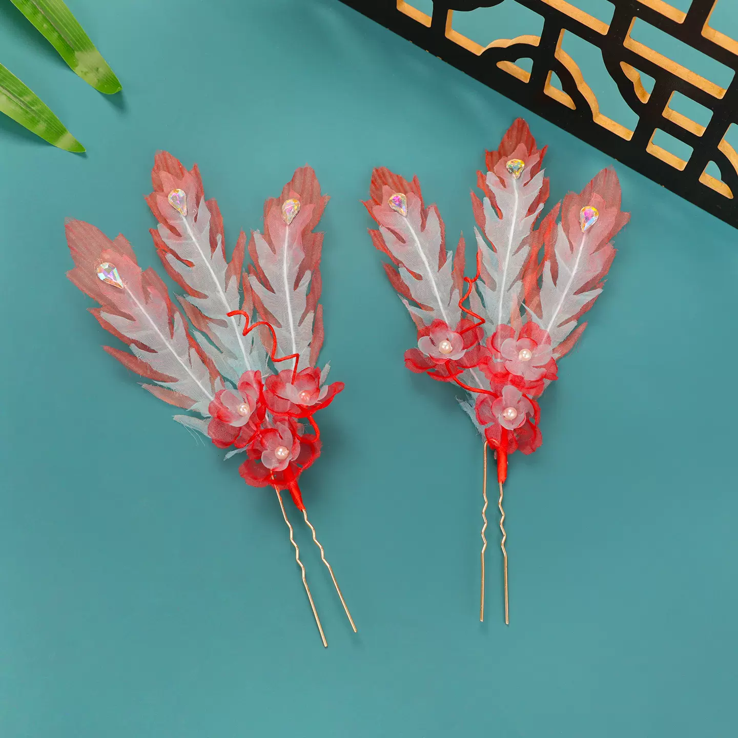 新款原创设计手工制作渐变凤尾蝶烫花发钗妆造拍摄马面裙烫花发饰