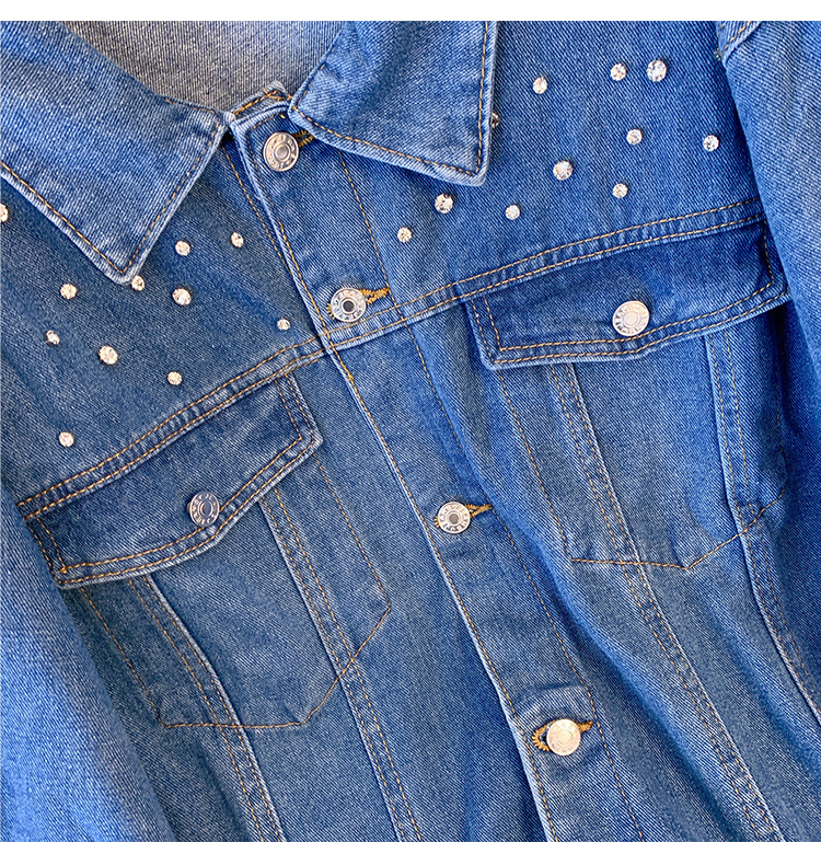 Damenbekleidung 130 320 Große Damen-Casual-Jeansjacke im Frühlings- und Herbststil, leicht fettes Mädchen, Nageldiamant, frischer, fauler Stil_voghion.com