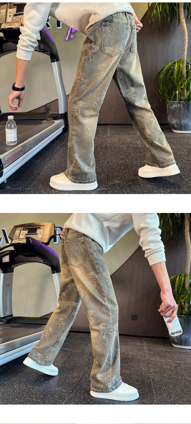 Men's Straight Leg Jeans Loose Fit Casual Pants Trendy Slimming Mid Waist Standard Thickness Slight Stretch Machine Washable_mkmklike.com