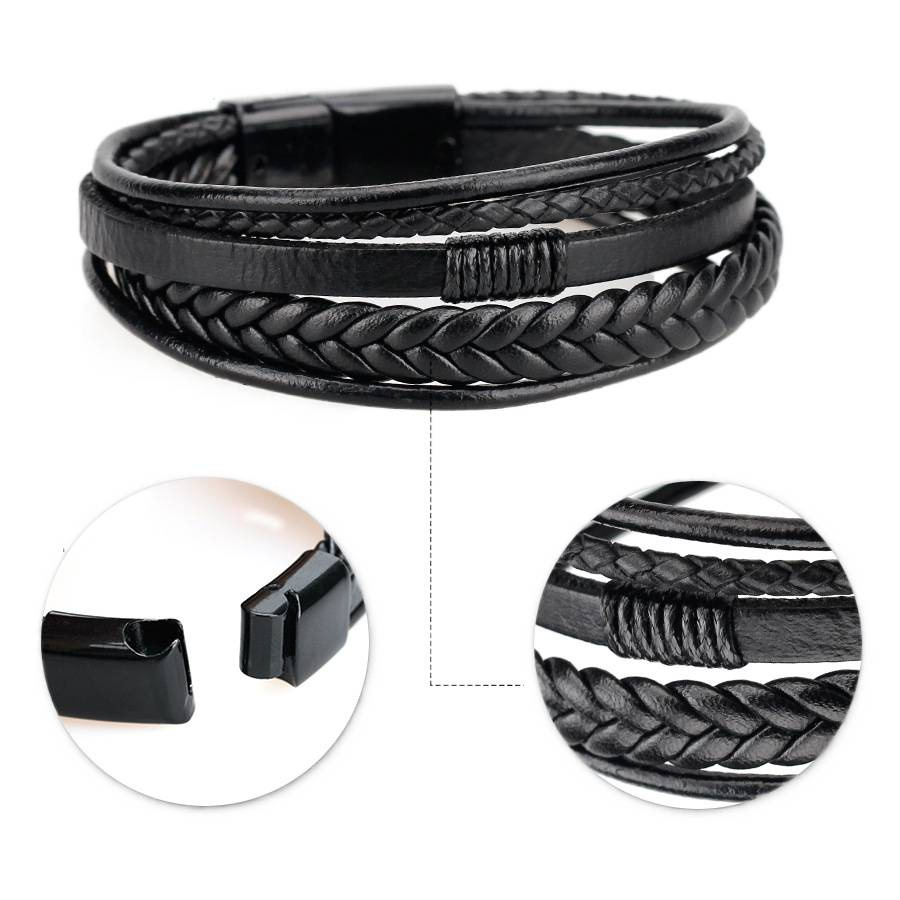 Men’s Braided Leather Bracelet Waterproof And Hypoallergenic_voghion.com