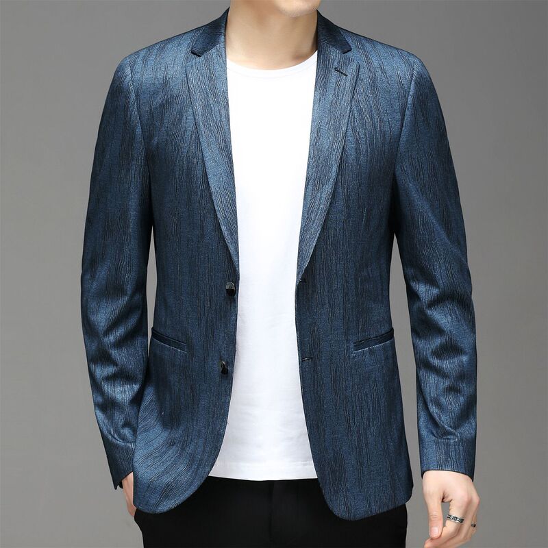 Casual Suit Men's Business Striped Jacquard Knitted Stretch Small Suit Jacket Single Top Wholesale