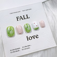 青青草绿手绘可爱小狗卡通百搭油画感穿戴甲纯手工款美甲甲片