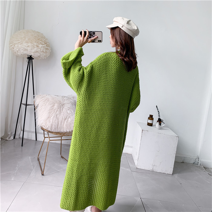 Otoño e Invierno nueva suelta larga Chaqueta de punto europeo y americano perezoso estilo grueso aguja línea elegante suéter del todo-fósforo para las mujeres image 10