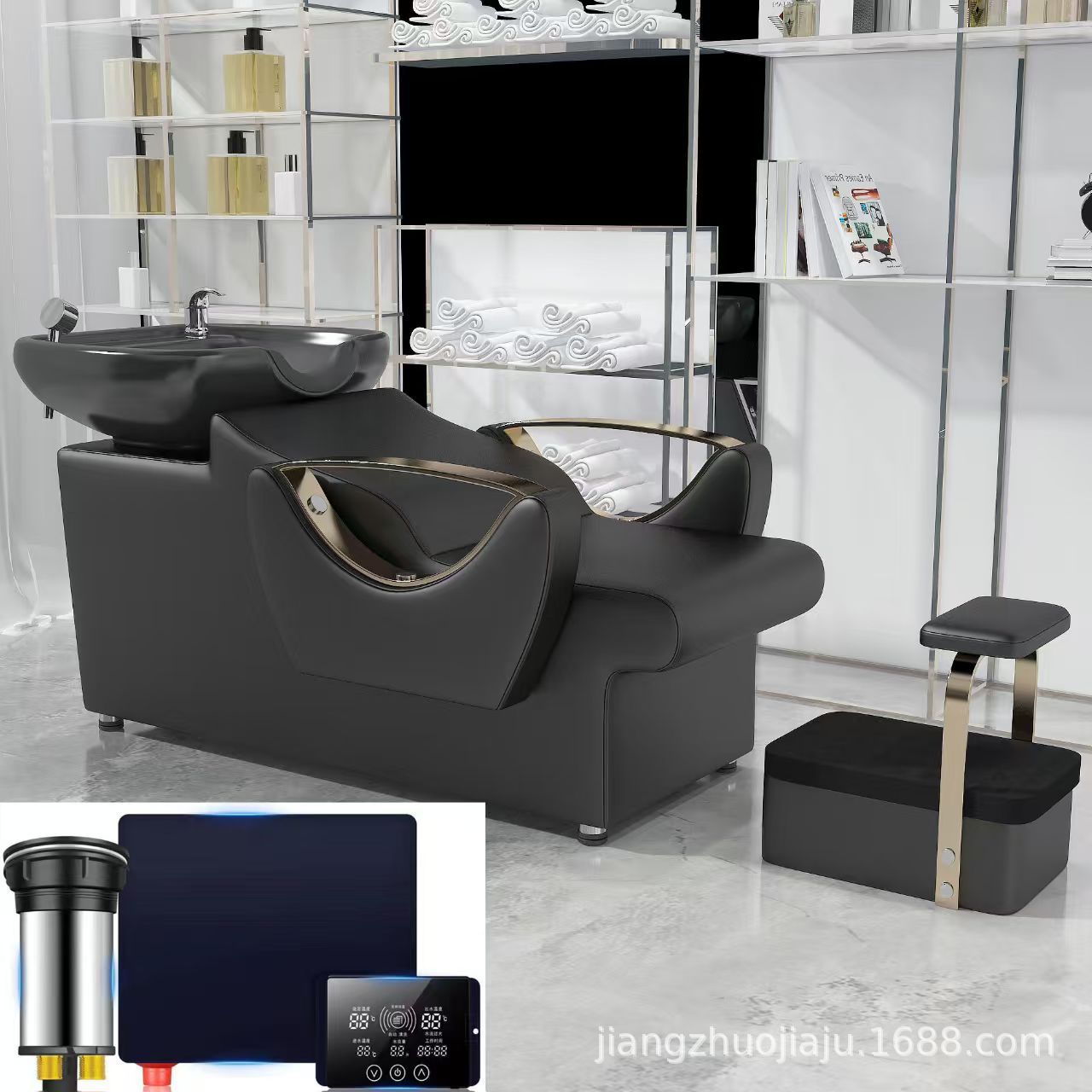 Red en línea lavabo de cerámica lavabo de cabello salón de pelo sillón lavabo de cabello cama de lavado de agua lavabo de cabello barbería cama de lavabo de cabello cómodo