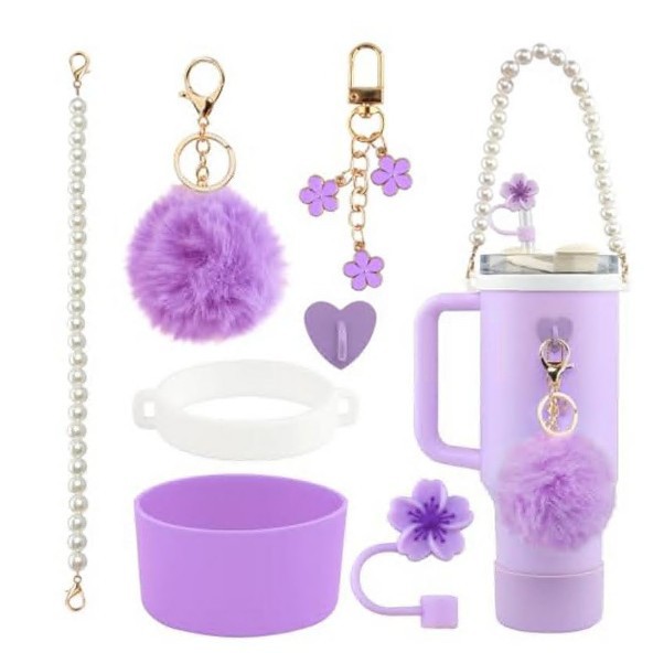 Amazon taza de calor cuentas brazalete llavero botella de agua colgante margarita gorra de paja flor colgante taza cubierta