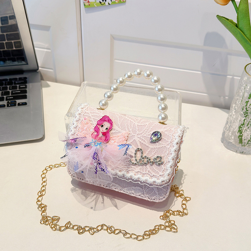 Bagos de hombro para niños primavera y verano frescos bolsos de perlas para niñas Aisha pequeña princesa bolsos de mochila de estilo extranjero