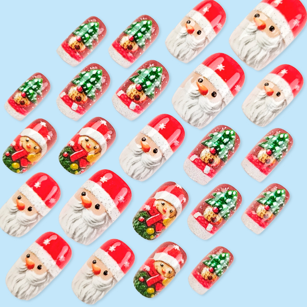 Ventas transfronterizas de dibujos animados navideños manicuras Santa Pan de jengibre hombre usa un parche de uñas 24 piezas de parche de uñas