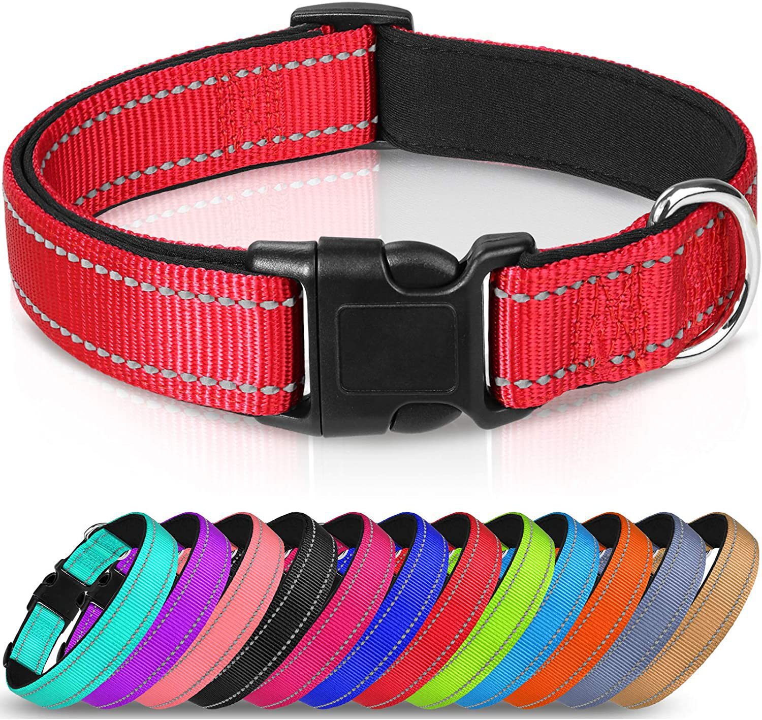Fabricante de collar reflectante de nailon transpirable transfronterizo para mascotas, tamaño de correas ajustable para perros de tamaño mediano