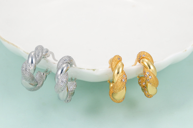 Zircon Inlay Material Hoop Earrings Classification Retro Twist Copper Hoop Earrings Plating Zircon Copper Earrings