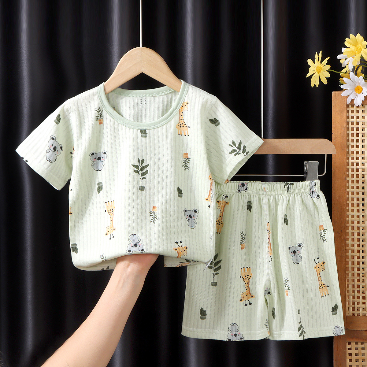 [Personalizado] Traje de pantalones cortos de manga corta para niños, jersey jacquard, ropa de hogar, ropa de aire acondicionado para hombres, pijamas para niñas, verano