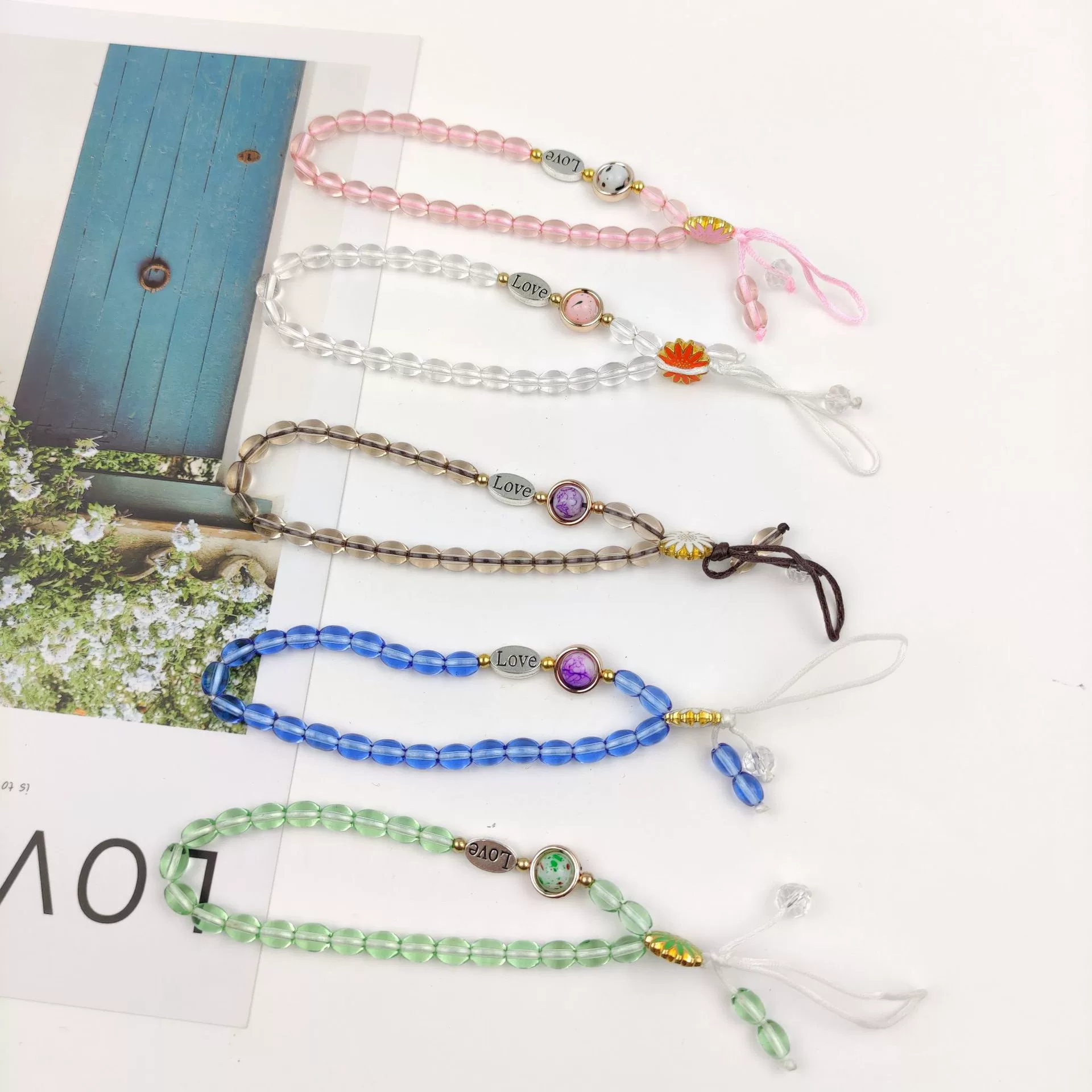 Woven one bead bracelet, short strap, pendant