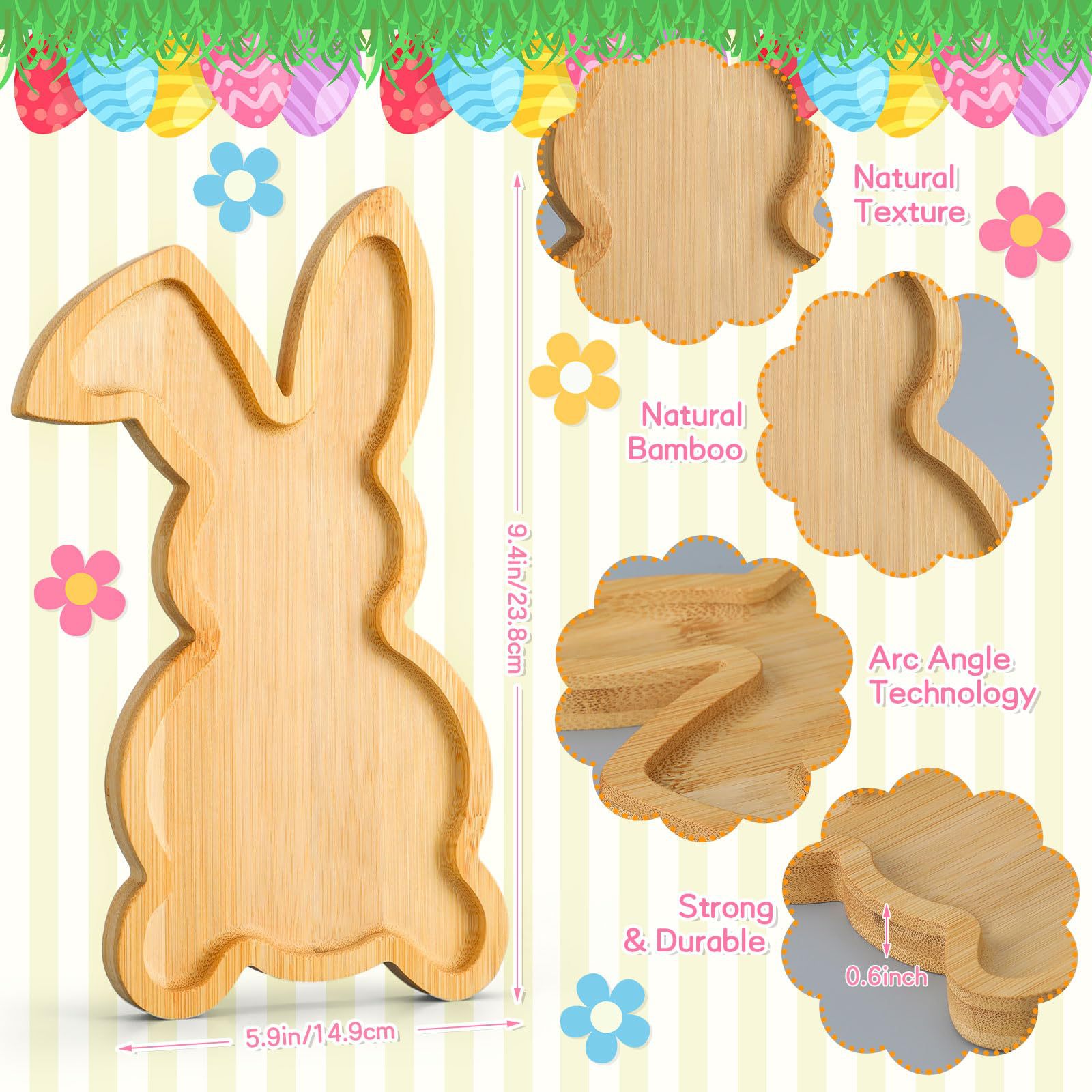 Bambú conejo forma de fruta bocadillo plato de comida de madera para bebés plato de decoración de fiesta de Pascua