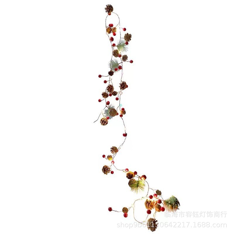 Directo de fábrica Fruta roja Campana de pino cono Cadena de luz aguja de pino Cadena DE LUZ DE Navidad decoración de vacaciones Vestido de Navidad Cadena de luz