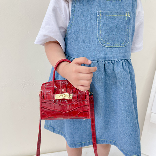 European and American Retro Children's Handbag  Western Fashion Girls Crossbody Bag Stone Pattern Platinum Kelly Bag Women's Bag