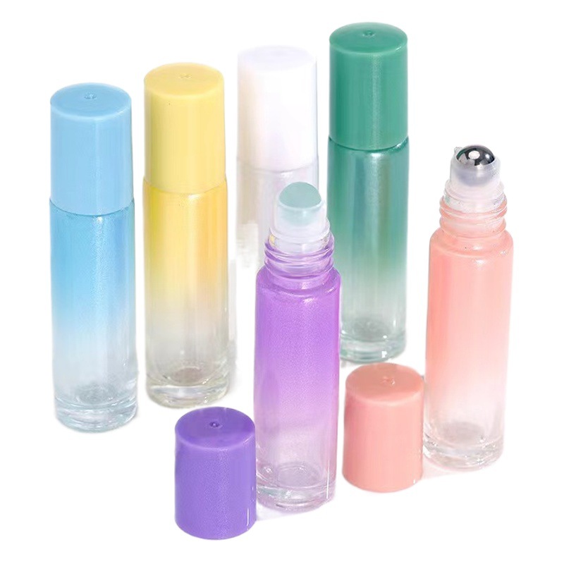 Botella de bola de rodillo de color de 10ml sub-embalaje de vidrio engrosado gradiente perlado perfume botella vacía botella de sub-embalaje de cuentas portátil