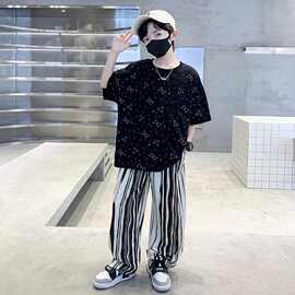 【纯棉T套装】男童夏装2026新款中大童男孩帅气夏季薄款短袖t长裤