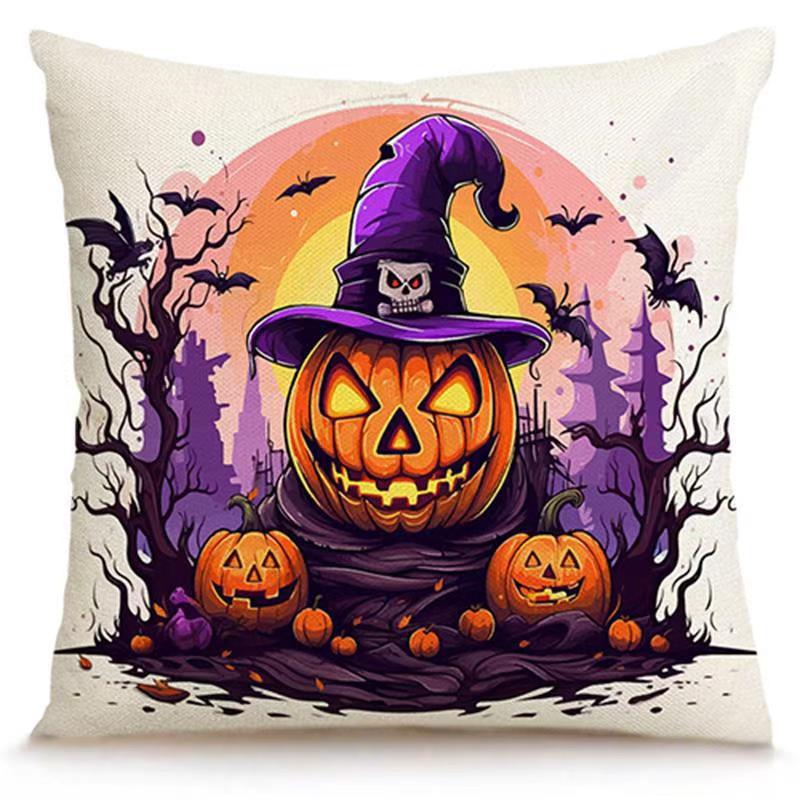 Transfronterizo Amazon Halloween impresión lino almohada cubierta bruja calabaza decoración doméstica almohada cubierta