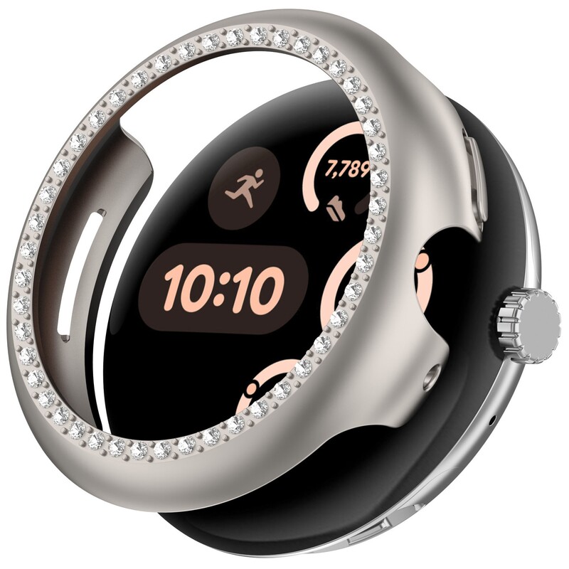 Suitable for Google Pixel Watch3 Half-Pack Protective Case Google Watch 3 Case Single Row Diamond Cut Out Pc Case Hard
