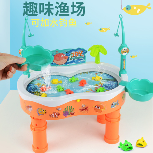 Children's magnetic fishing toys, refillable electric rotating fishing platform, fish fishing and water play toy set
