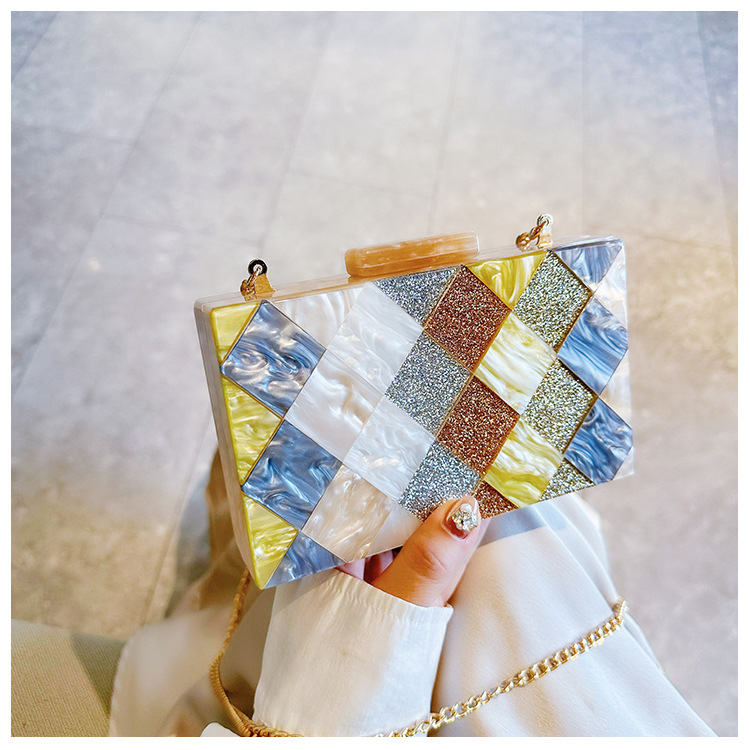 New cross-border foreign trade women's checkered acrylic bag, dinner bag, single-shoulder crossbody wedding and banquet clutch bag undefined