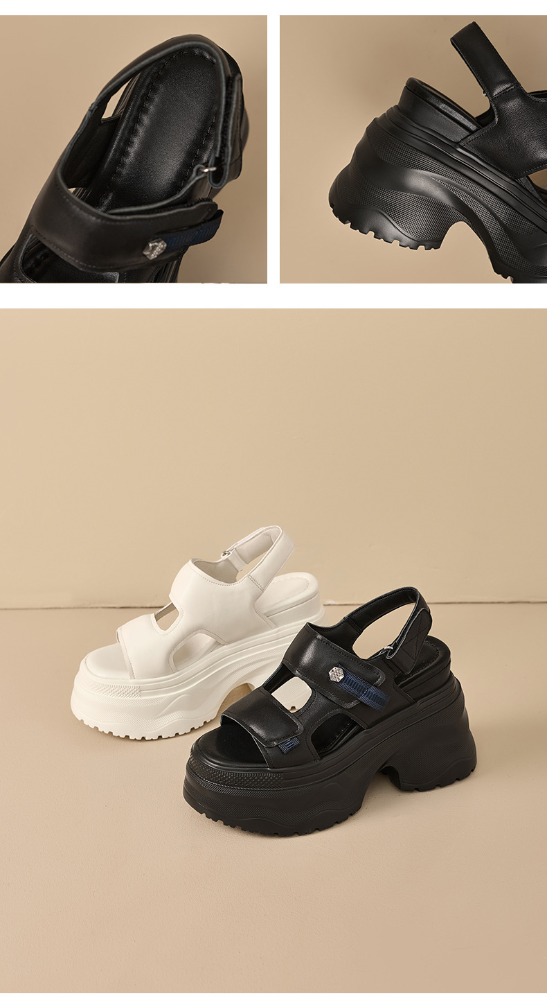 Sandal nữ đế xuồng cao gót 12 cm mũi hở phong cách La Mã — màu đen, màu trắng ngà chi tiết 10