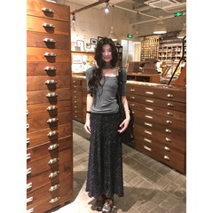 夏秋季新款时尚潮流百搭慵懒风休闲短袖T恤碎花半身裙套装两件套