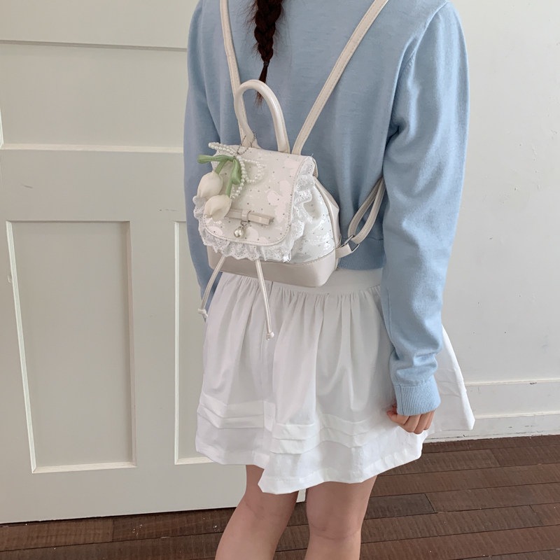 2026 mini mochila de verano dulce pequeña mochila de estilo de viaje nuevo popular mujer encaje arco de chicas