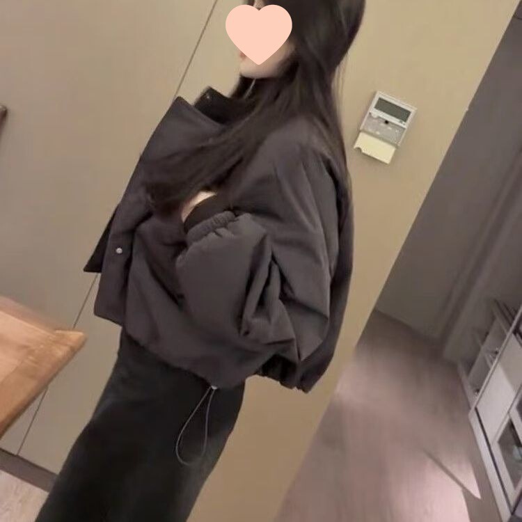 Autumn and Winter New Trendy Thin Cotton Jacket Short Coat for Women European Style Shell Round Neck Snap Loose Cotton Clothing