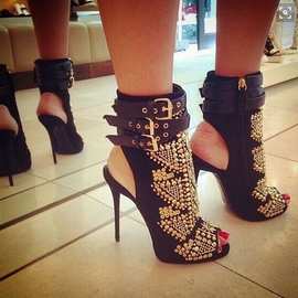 外贸货源纯色绒面罗马凉鞋金色片片钻鱼嘴露跟短靴sexy boots