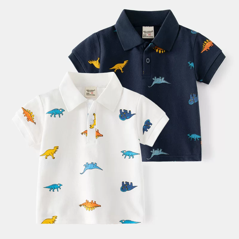 Summer cartoon dinosaur, children's polo for boys for leisure, with short sleeve