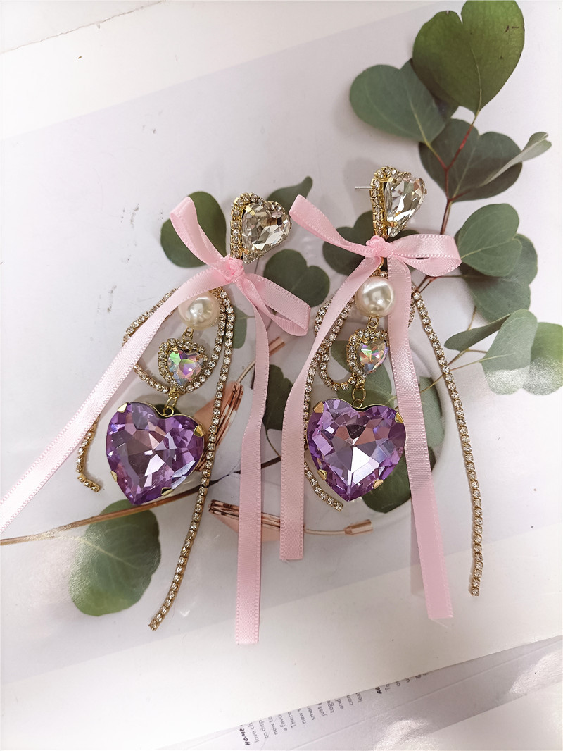 Koreanische Kristallherzbandschleifenohrringe Großhandel Nihaojewelry display picture 2