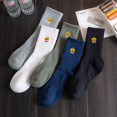 Men's Long Socks with Ins Trend Embroidery, Cotton, Sweat Absorbent, Anti-Odor, Sports Basketball Socks for Women, High Top, Medium Calf Socks, Wholesale