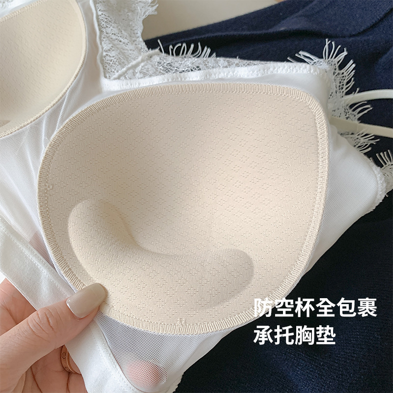 蕾丝睫毛边带胸垫吊带背心女秋冬款保暖羊毛磨绒内搭打底无袖上衣|undefined