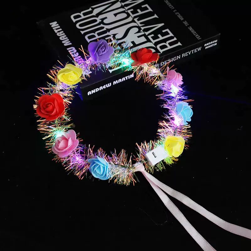 Светящийся цветочный ободок‑гирлянда, золотая мишура, 10 LED, 10 цветов