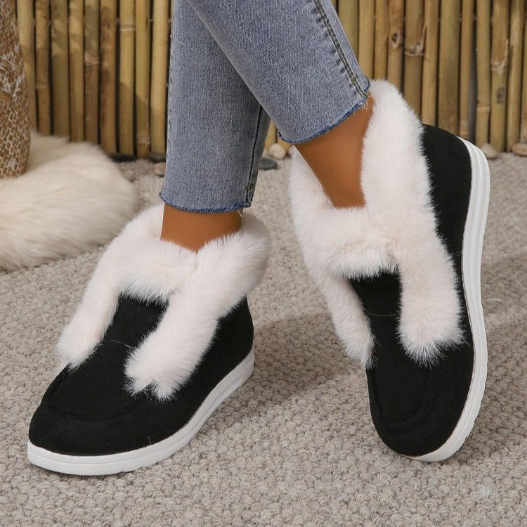 厂家现货一件代 2022冬季新款外贸大码女鞋35-43低帮休闲绒面棉靴