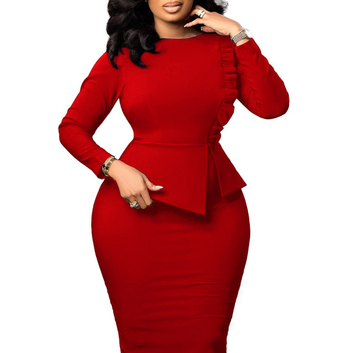 D356 European and American spring new style temperament slim pencil skirt fashionable hip African large size dress