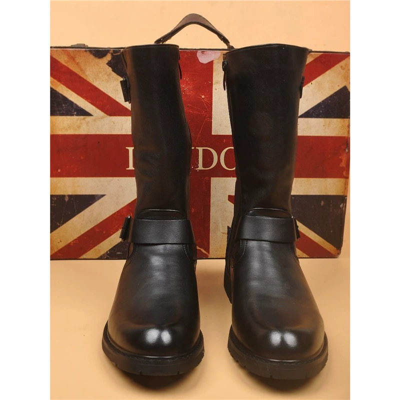 Осенние и зимние новые мужские высокие трубочки плюс бархатные теплые кожаные ботинки модные тренды английский стиль острые наружные сапоги