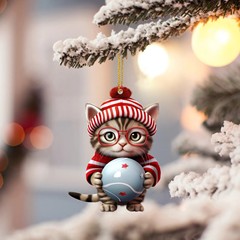 跨境圣诞节新品超可爱猫汽车挂饰亚克力2D圣诞帽小猫圣诞树挂件