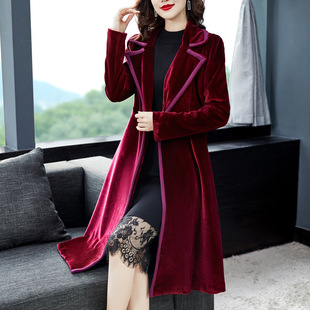 European and American real shot in stock velvet trench coat long skirt coat