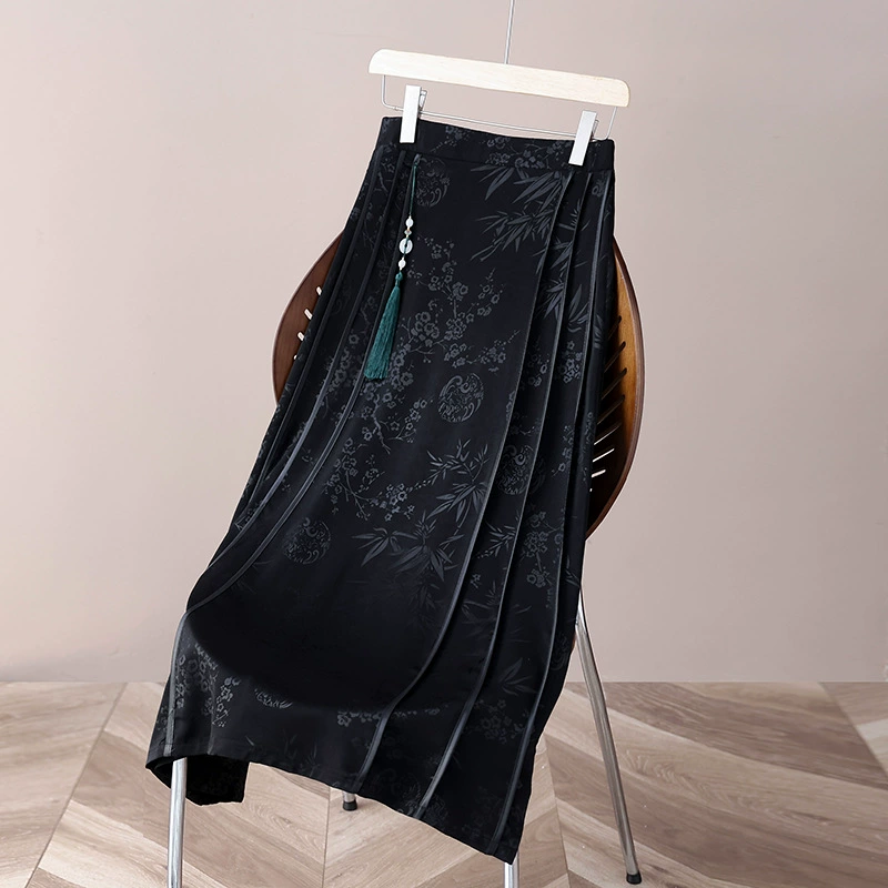 Новый китайский стиль юбка средней и длинной одежды модная жаккардовая черная ретро юбка с высокой талией с тонким конским лицом юбка