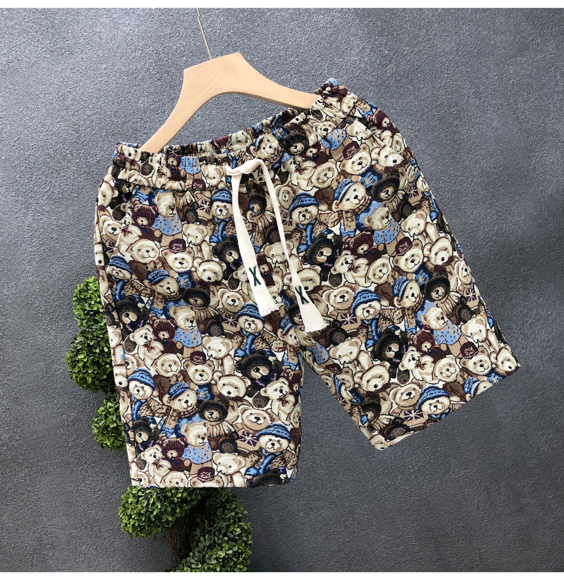 Men's All-Over Print Bear Pattern Casual Shorts Streetwear Style 5-Inch Inseam Lightweight Quick-Dry Beach Shorts Loose Fit Summer_viptrois.com