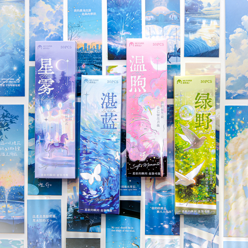 Mr. Paper Beautiful Box Bookmarks Momento suave Advanced Fun Book Page Tarjeta pequeña Marcador de color natural